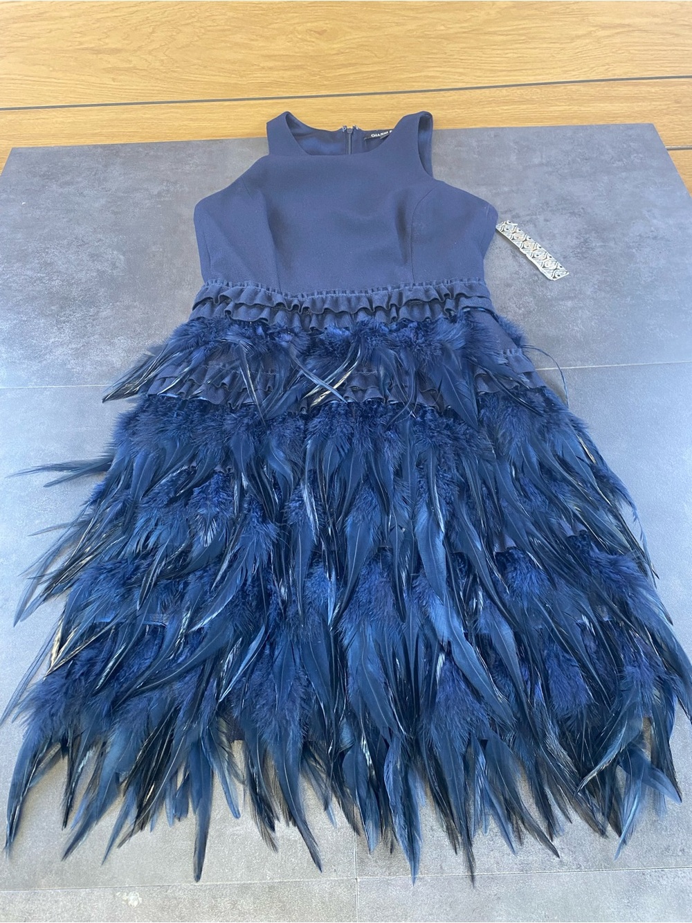 Gianni Bini Lucy Sleeveless Navy Ostrich Feather Dress size 0-NWT